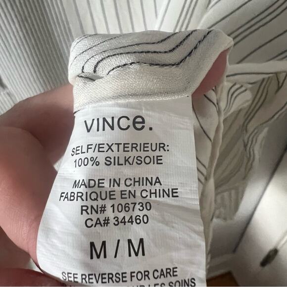 Vince Sheer White Stiped Silk Popover Blouse - Picture 8 of 9